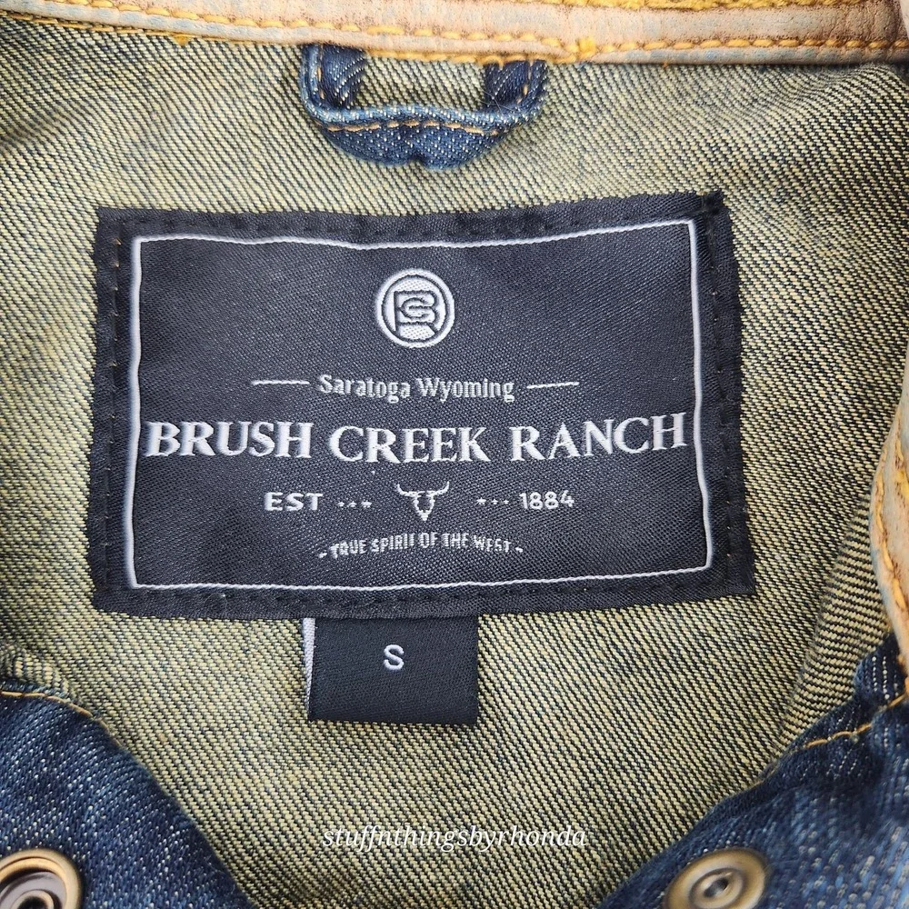 Brush Creek Ranch Distressed Denim Jacket Youth SM Western‎ Coat Leather Collar